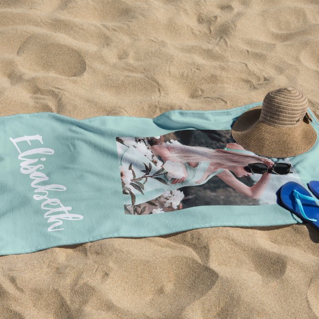 Serviette De Plage Script photo et nom personnalisé (Créateur téléchargé)