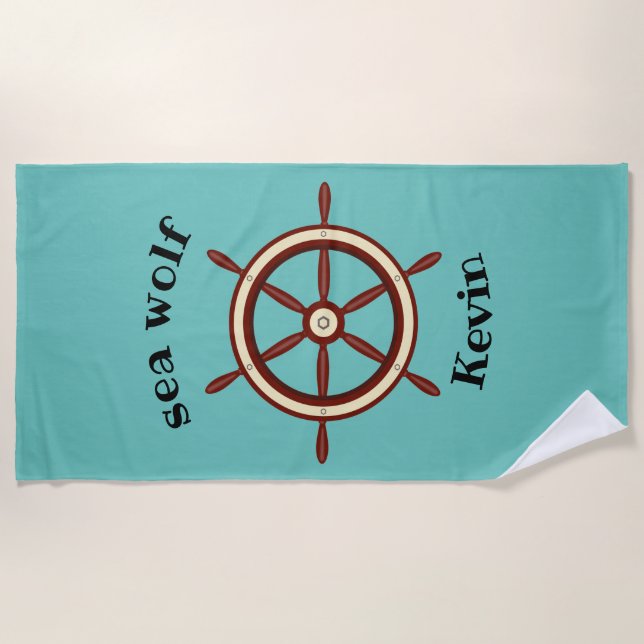 Serviette De Plage "SEA WOLF", volant, personnalisation (Devant)