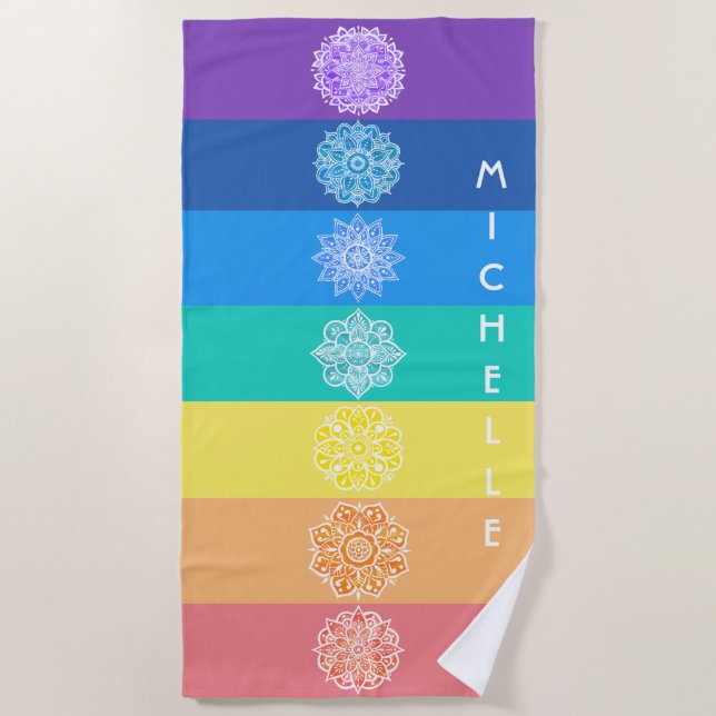 Serviette De Plage Sept chakras en mandalas arc-en-ciel (Devant)