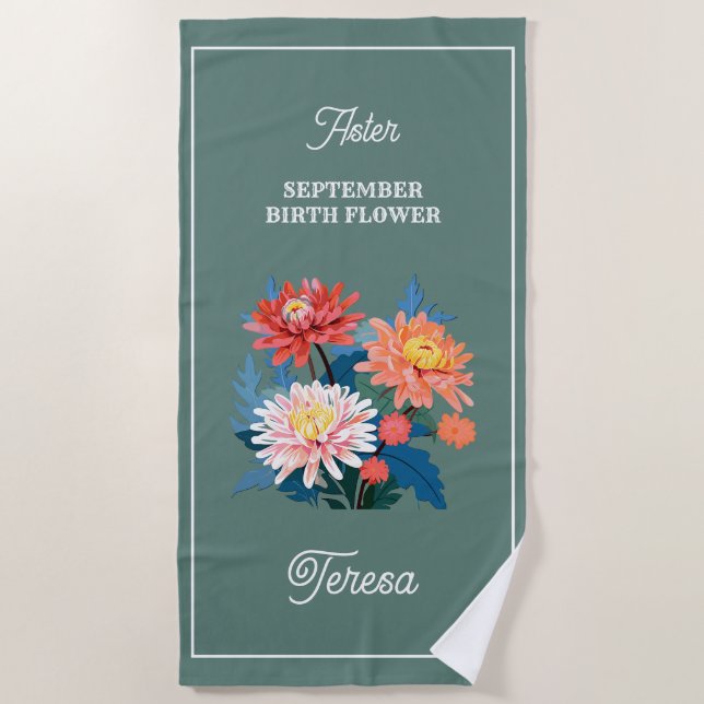 Serviette De Plage Septembre Fleur de naissance Nom personnalisé (Devant)