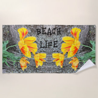Serviette De Plage Séquence de trois tulipes jaunes /