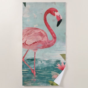 Serviette De Plage Serenade en rose : le paradis d'un Flamant rose