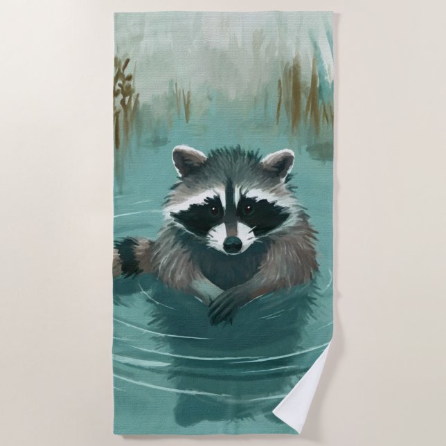 Serviette De Plage Serene Raccoon dans des eaux tranquilles (Devant)