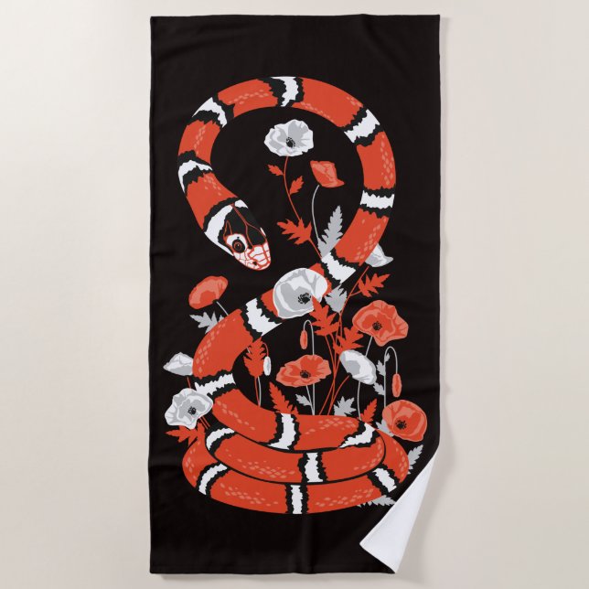 Serviette De Plage Serpent roi aux fleurs de pavot (Devant)