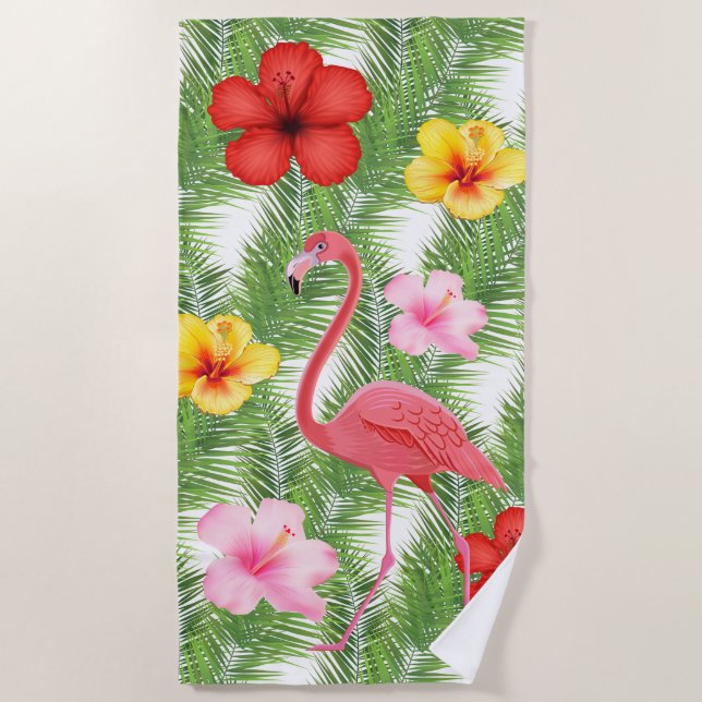 Serviette De Plage Serviette-Flamant rose de plage (Devant)