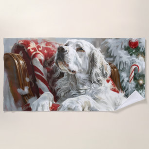Serviette De Plage Setter anglais de Noël festif