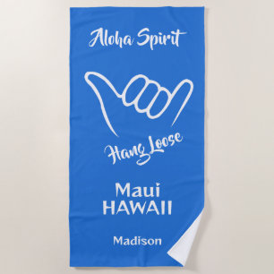Serviette De Plage Shaka de nom, emplacement et couleur personnalisés