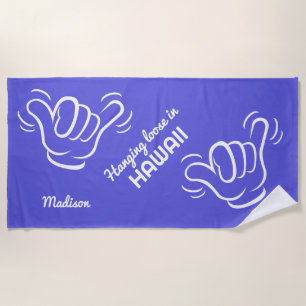 Serviette De Plage Shaka de nom, emplacement et couleur personnalisés