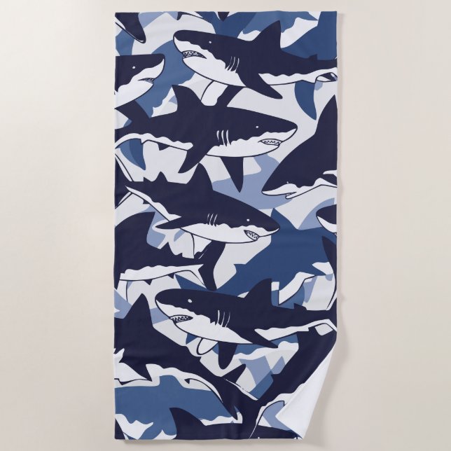 Serviette De Plage Shark Pattern – Blue Ocean Design (Devant)