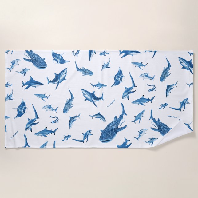 Serviette De Plage Sharks & Manta Rays｜Ocean Art Design (Devant)
