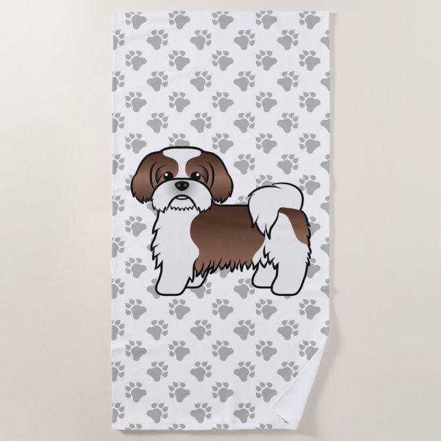 Serviette De Plage Shih Tzu marron et blanc de dessin animé mignon (Devant)
