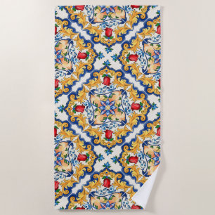 Serviette De Plage Sicilienne Majolica Motif de carreaux colorés