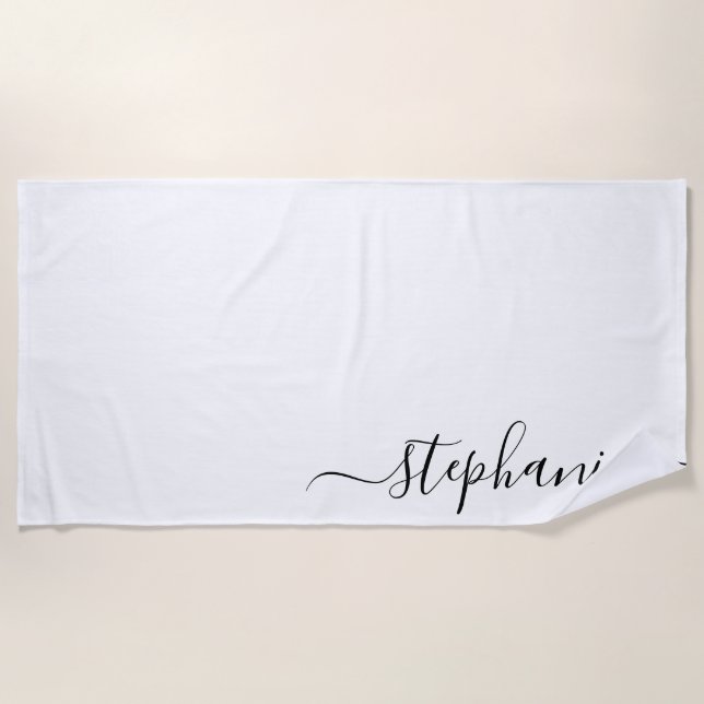 Serviette De Plage Signature de calligraphie manuscrite noire simple (Devant)