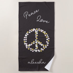Serviette De Plage Signe de paix floral personnalisé Paix Amour