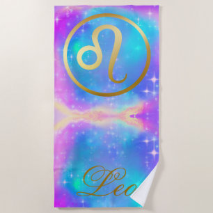 Serviette De Plage SIGNE Zodiac Leo Gold sur Arrière - plan coloré  