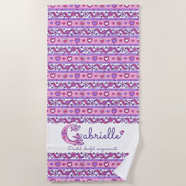 Serviette De Plage signification du nom Gabrielle fleur cœur serviett (Devant)