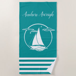 Serviette De Plage Silhouette/ancrages du voilier blanc marine