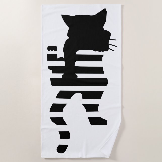 Serviette De Plage Silhouette de chat noir (Devant)