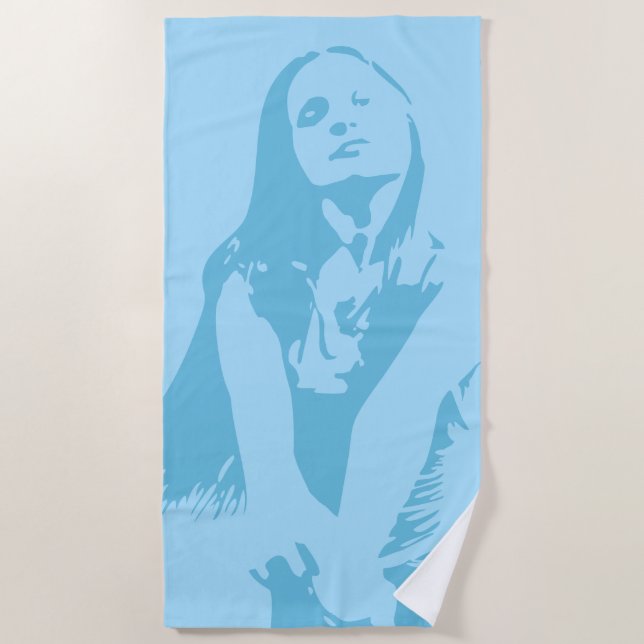 Serviette De Plage Silhouette de la fille de danse bleu clair à la mo (Devant)