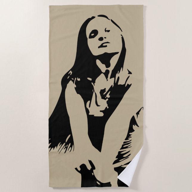 Serviette De Plage Silhouette de la fille de danse noire à la mode (Devant)