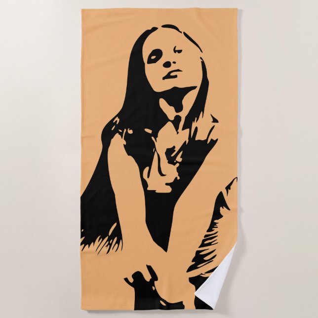 Serviette De Plage Silhouette de la fille de danse noire à la mode (Devant)