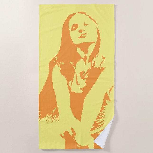 Serviette De Plage Silhouette de la fille de danse orange branchée (Devant)