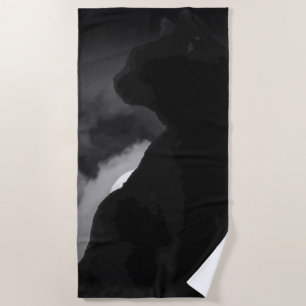 Serviette De Plage Silhouette de lune de chats noirs