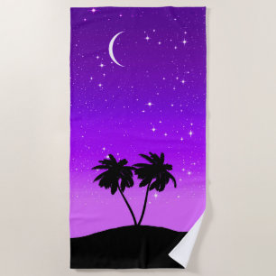 Serviette De Plage Silhouette de palmier sur Twilight violet