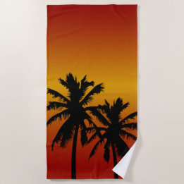 Serviette De Plage Silhouette De Palmiers Au Coucher De Soleil Orange