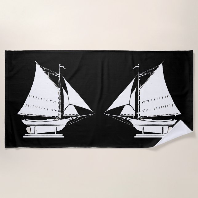Serviette De Plage silhouette de voilier (Devant)