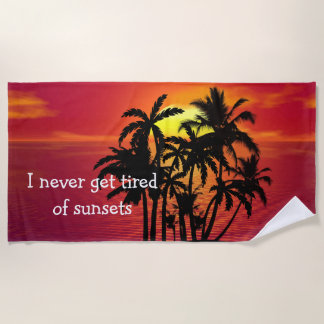 Serviette De Plage Silhouette tropicale de palmiers de coucher du