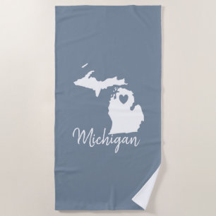 Serviette De Plage Simple Ardoise Bleu Michigan Home State Map