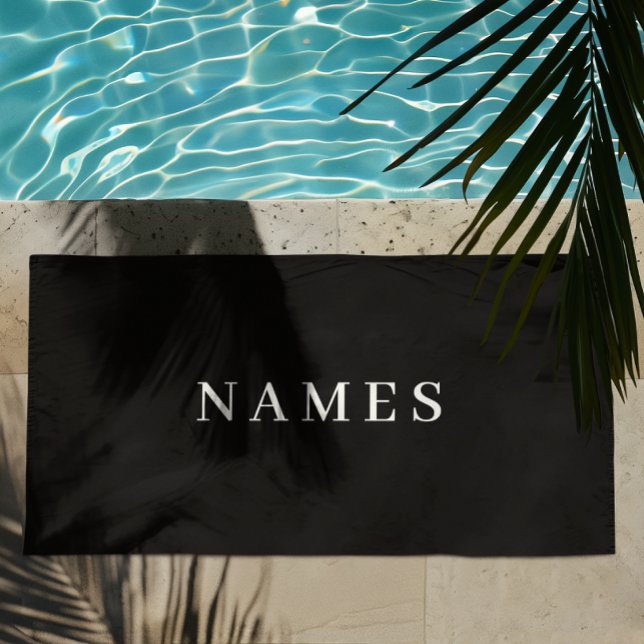 Serviette De Plage Simple Black Custom Ajouter Votre Nom Élégant (Créateur téléchargé)
