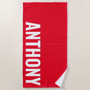 Serviette De Plage Simple minimaliste moderne Nom personnalisé rouge