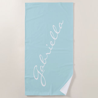 Serviette De Plage Simple minimaliste Nom de script Pastel Aqua perso