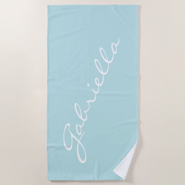 Serviette De Plage Simple minimaliste Nom de script Pastel Aqua perso (Devant)