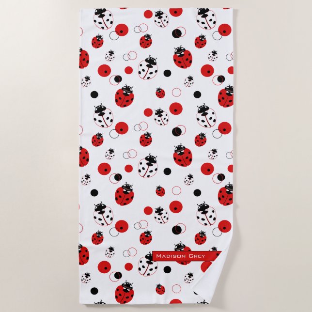 Serviette De Plage Simple Motif Ladybug rouge, noir et blanc (Devant)