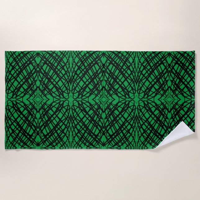 Serviette De Plage Simple Scribble | Carreaux miroir | Vert | (Devant)