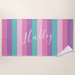 Serviette De Plage Simple Script Stripe Rainbow Kids