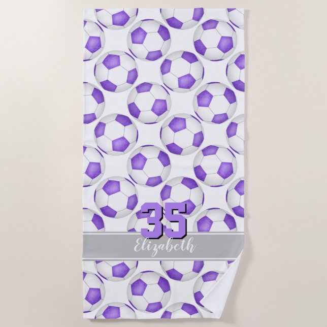 Serviette De Plage simple violet blanc boules de football mignonette  (Devant)