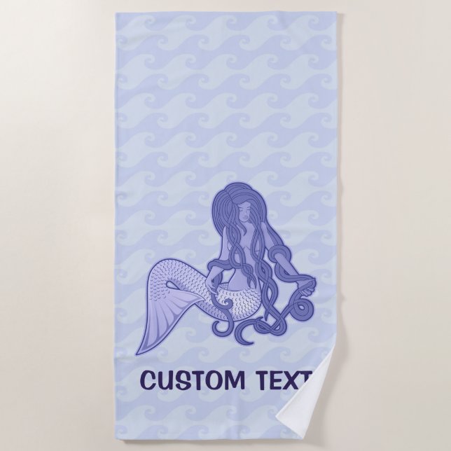 Serviette De Plage Sirène assise bleue (Devant)
