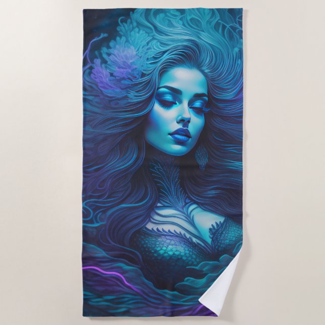 Serviette De Plage Sirène bleu pourpre (Devant)