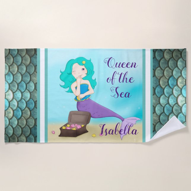 Serviette De Plage Sirène de la Reine de la Mer (Devant)