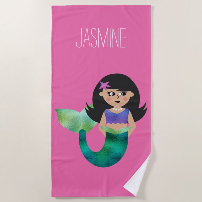 Serviette De Plage Sirène latine personnalisée mignonne d'aluminium (Devant)