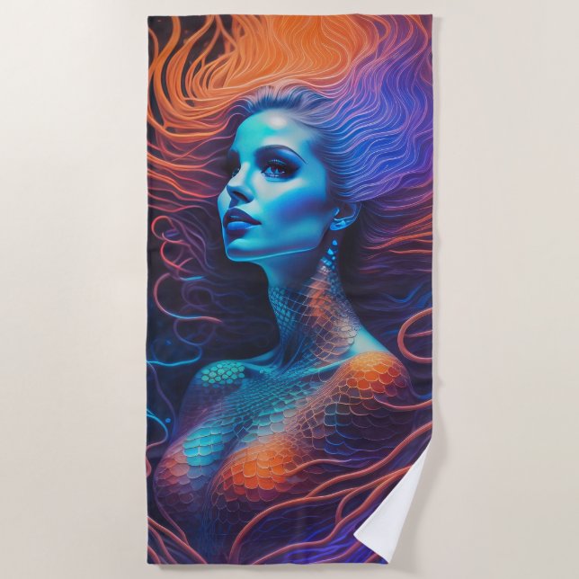 Serviette De Plage Sirène orange bleu pourpre (Devant)