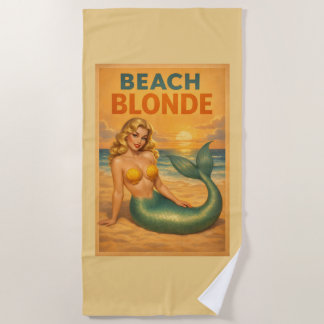 Serviette De Plage Sirène Pin-Up Blonde | Rétro Côté Soleil Jaune Cla