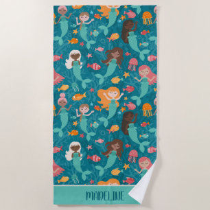 Serviette De Plage Sirènes Whimiques Sous Le Turquoise De La Mer