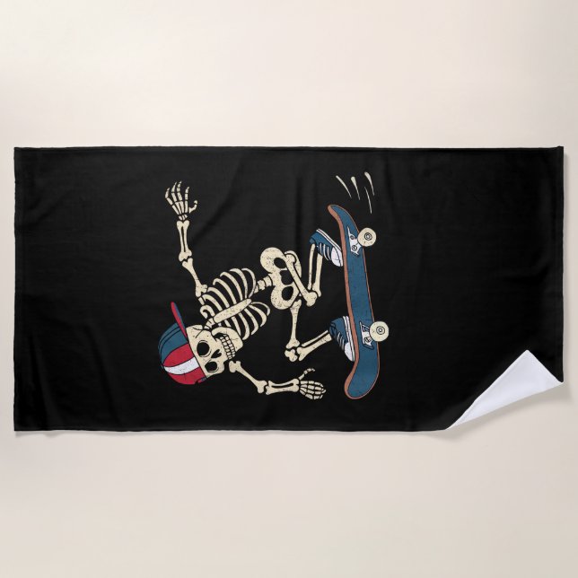Serviette De Plage Skateboard Skeleton Halloween Skateboard Skateboar (Devant)