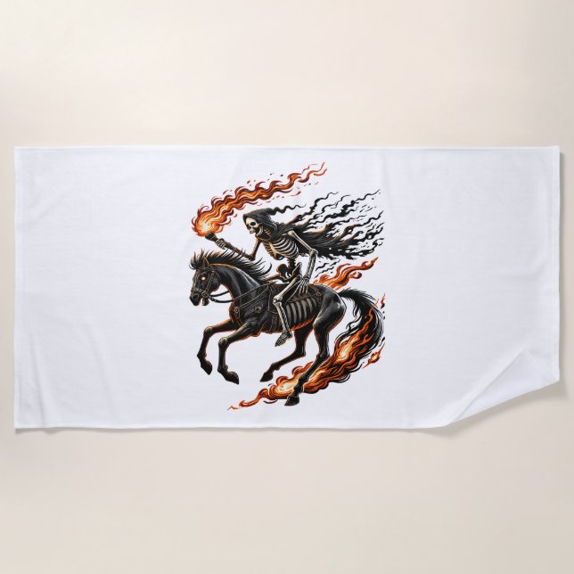 Serviette De Plage Skeleton Horseman Riding Flaming Horse (Devant)
