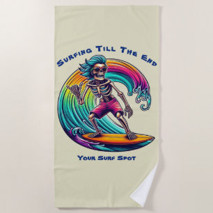Serviette De Plage Skeleton Surfer En Vague